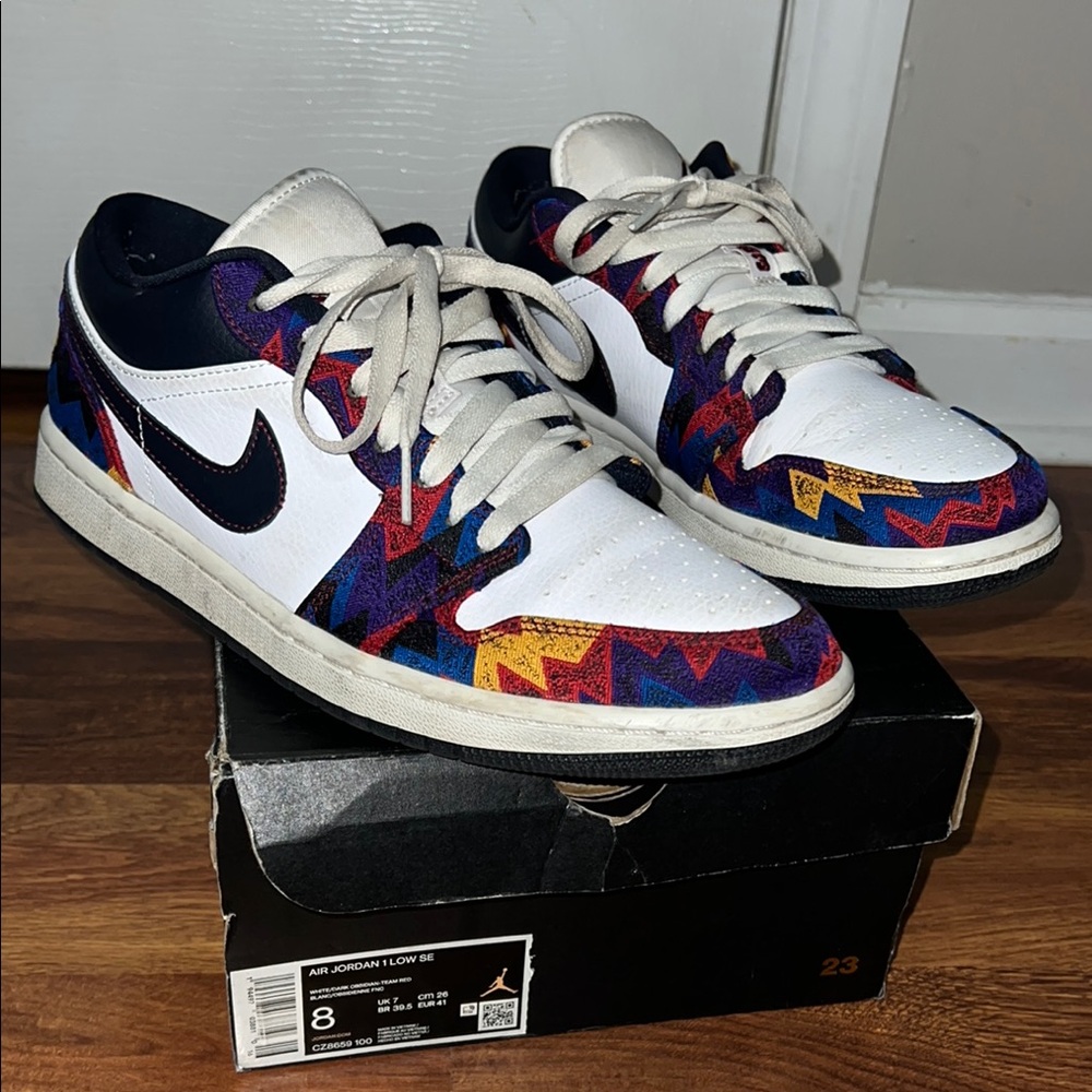 Nike White and Red Sneakers with Colorful Design
